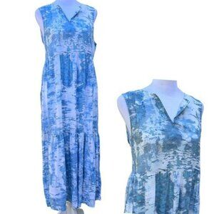 Beachlunchlounge Collection Maxi Ruffle Dress Women's Size XS Blue White Tie Dye